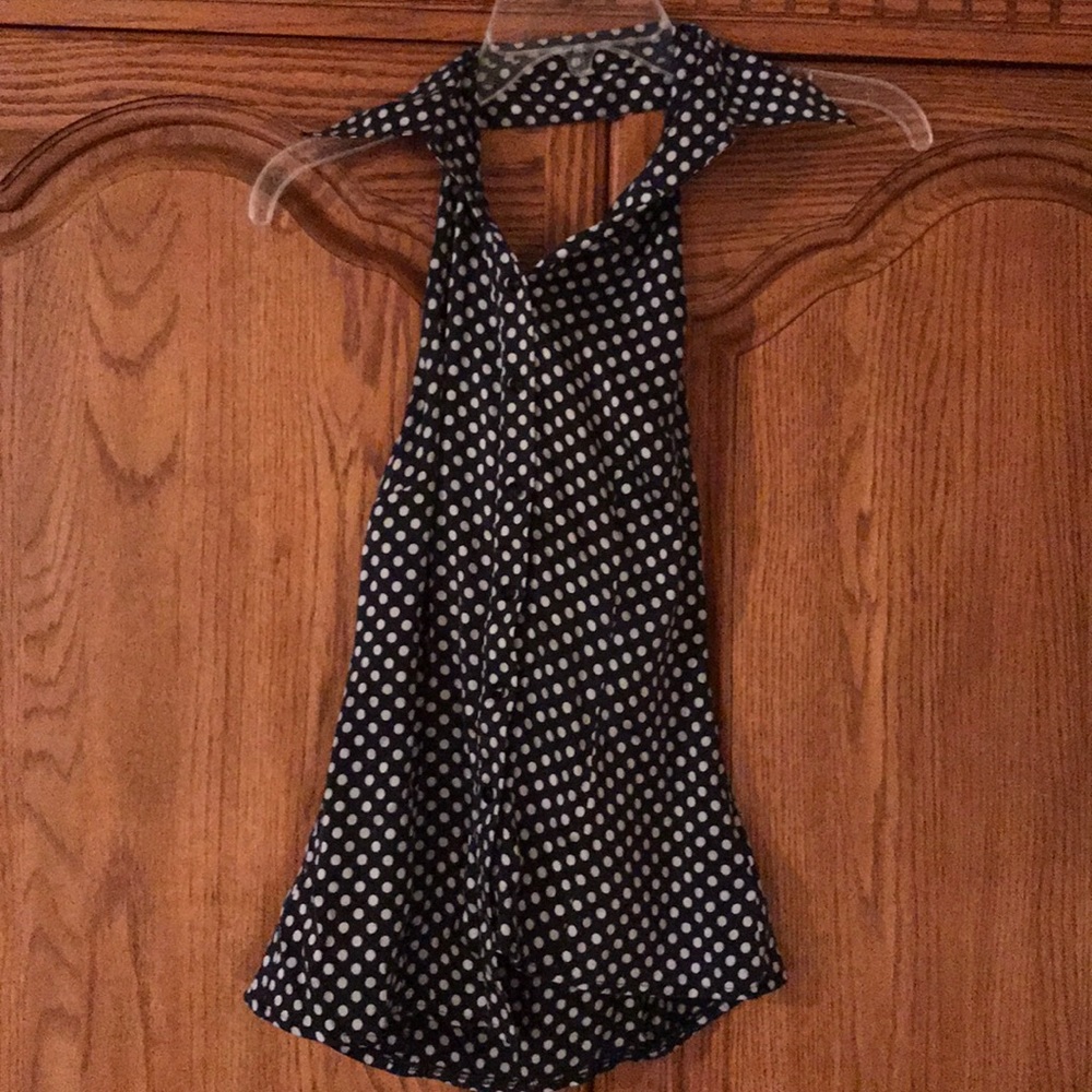 Bebe Black And White Polka Dot Backless Collared
